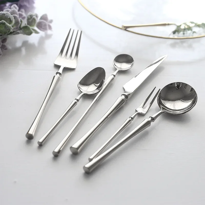 Bright Silver 18/10 Stainless Steel Luxury Cutlery Dinnerware Tableware Chopsticks Knife Spoon Fork Flatware Set Safe Dishwasher