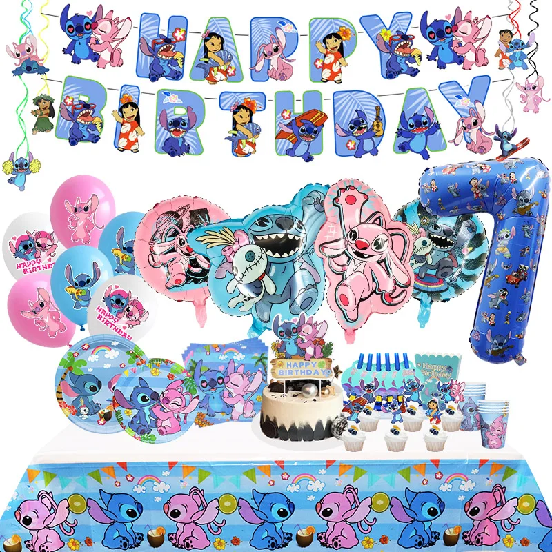 New Stitch Birthday Party Decoration Foil Latex Balloon With Pattern For Kids Event Supplies Disposable Tableware Plate Backdrop