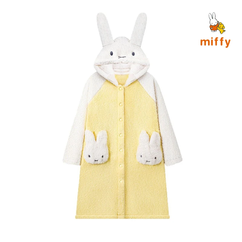 

Kawaii Miffy Pajamas Cartoon Long Length Coral Fleece Loungewear Winter Comfortable Home Suit Set Anime Accessories Girls Gifts