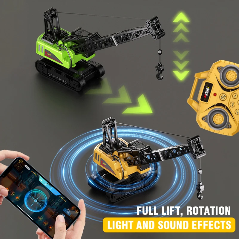 1/64 Mini RC Crane 10CH Alloy Remote Control Crane Truck with Sound and Light Children Toy Simulate Engineering Vehicle Hook Car