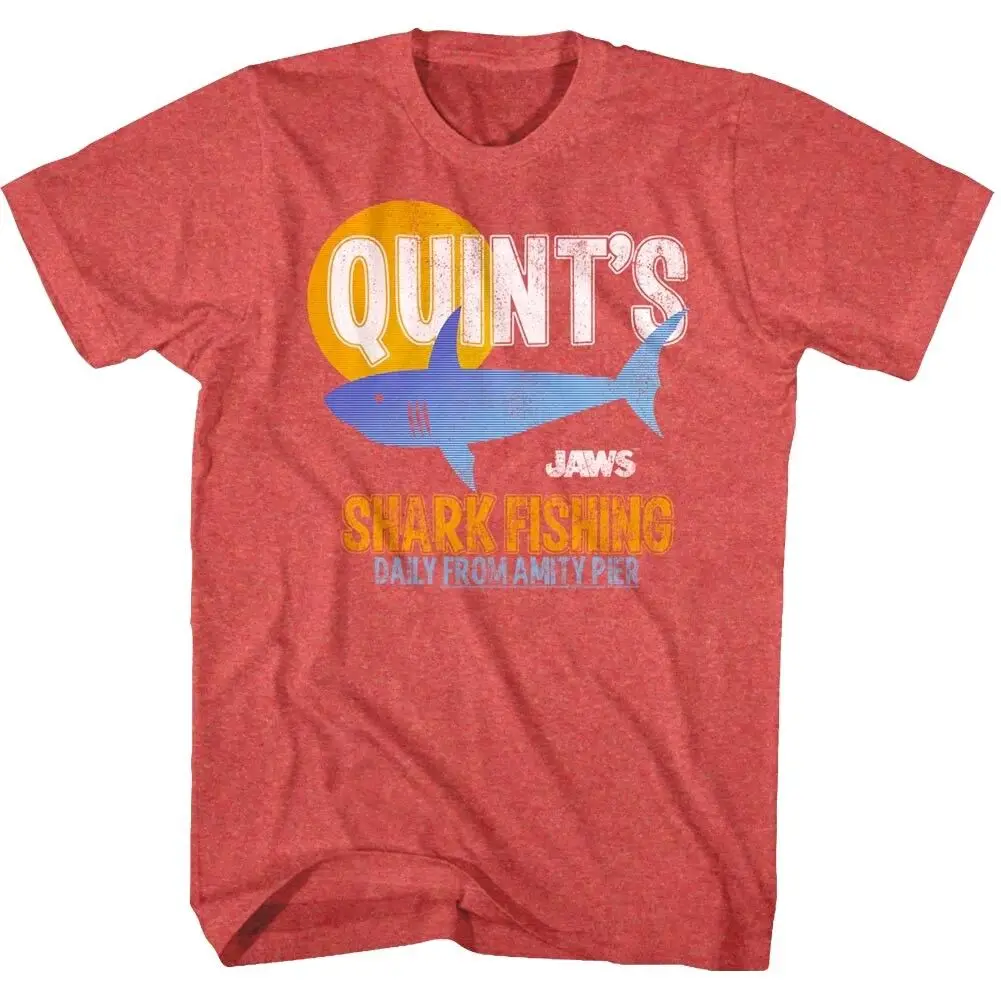 Jaws Quint's Shark Fishing Mens T Shirt Amity Island Pier Vintage Sunset Ocean