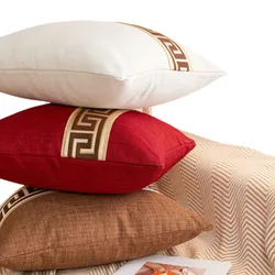 Greek Key Pillowcase Polyester Linen Jacquard Pattern Decor Room Cushion Cover Wholesale 45x45cm Cozy Farmhouse Pillow Cover
