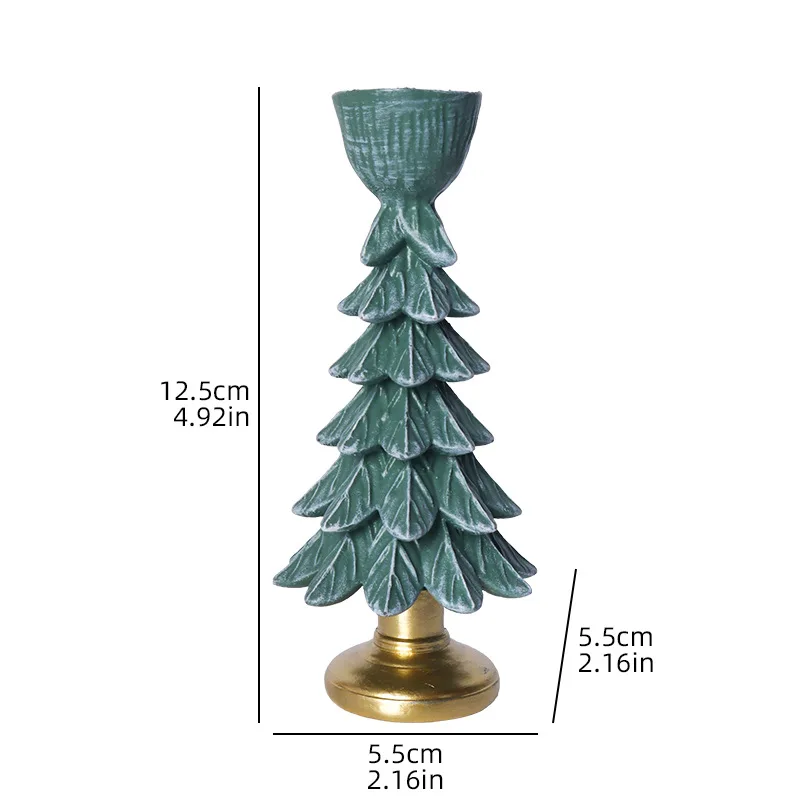 Christmas Tree Shaped Resin Candlestick 3D Candle Holder Holiday Table Mantel Ornament Gift Xmas Tiered Tray Decoration