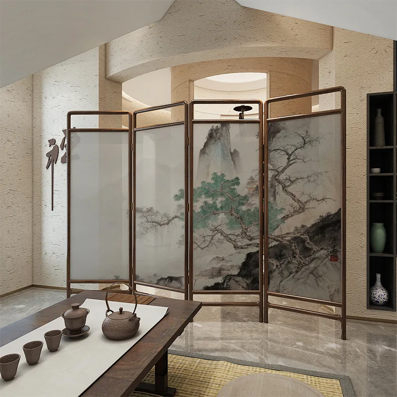 New Chinese solid wood screen folding movable living room partition bedroom home tea room office cover folding screen