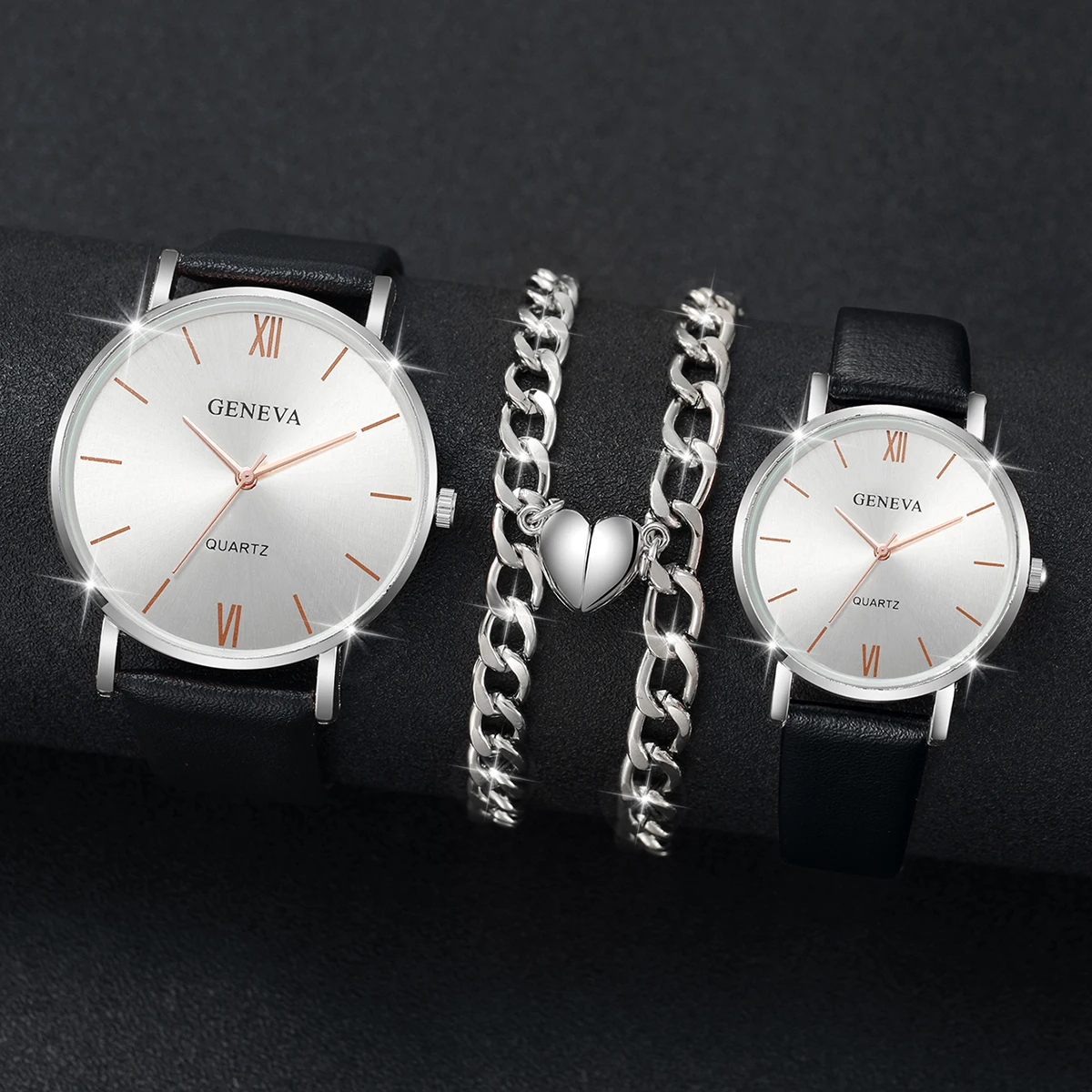 男の子と女の子のための多用途のクォーツ時計セット,カップルのためのトレンディなブレスレット,ロマンチックな愛,カジュアルな革,お祭りの贈り物