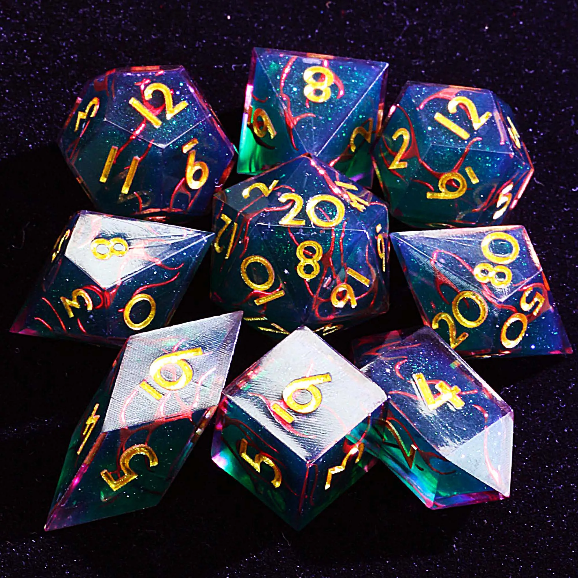 9 Polyhedral Resin D&D Sets Dice Miasma Forest Mist