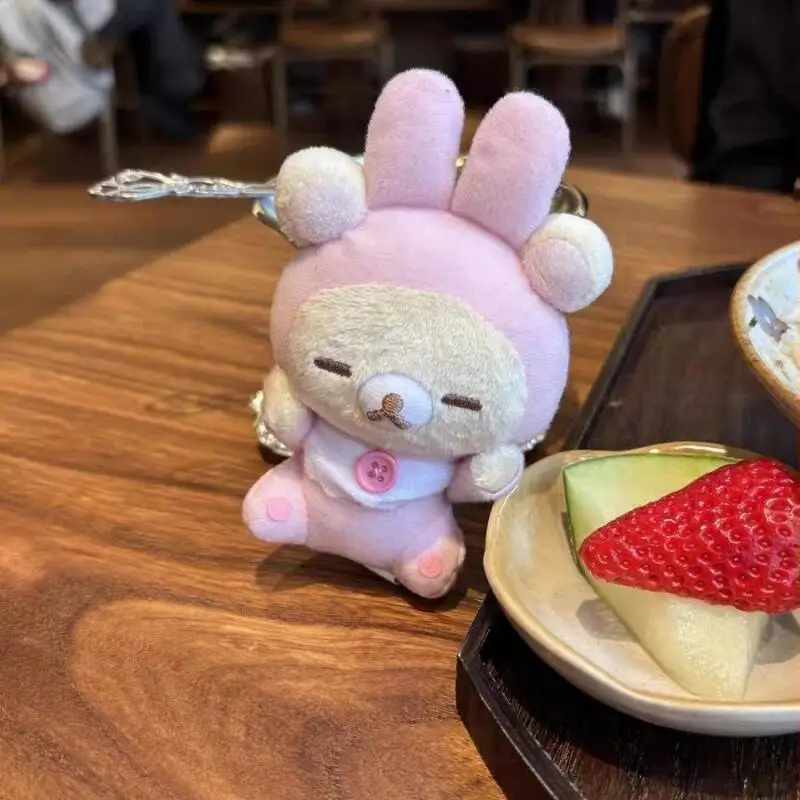 Japan Rilakkuma Pink Cross Dressing Pajamas Good Night Series Rabbit Ears Plush Toy Couple Backpack Ornament Pendant Keychain