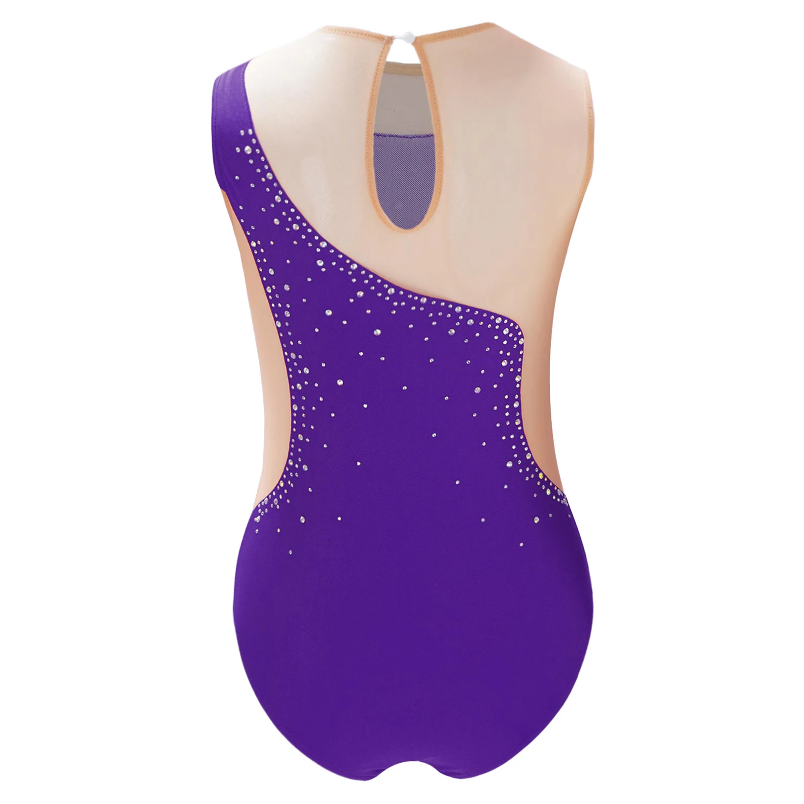 Kids Girls Ballet Gymnastics Leotard Figure Skating Performance Costume Sports Workout Dance Sheer Mesh Patchwork Yoga Bodysuit