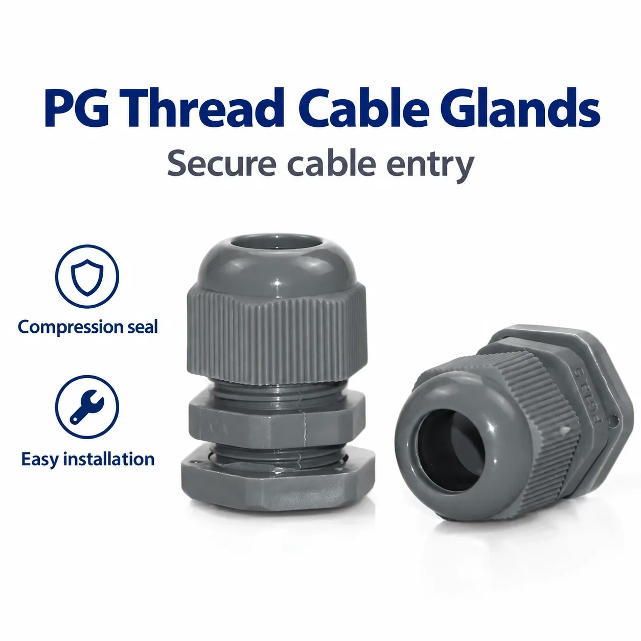 10-Pack Heavy-Duty Gray Nylon Waterproof Electrical Connector Button Box PG Gland for Wiring - PG7 PG9 PG13.5 Sizes