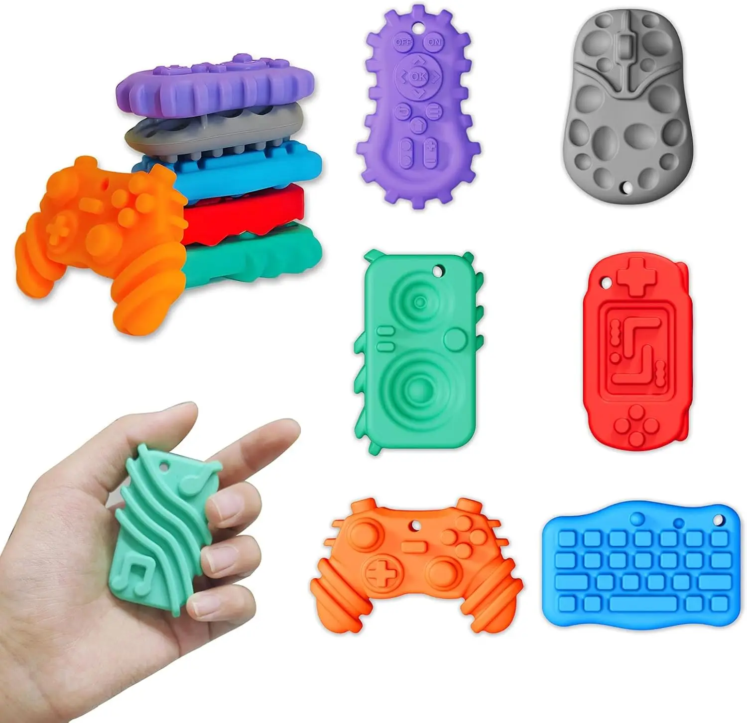 

6-Piece Silicone Sensory Toy Set for Kids and Adults, Calming Fidget Toys with Gamepad Texture for Stress Relief