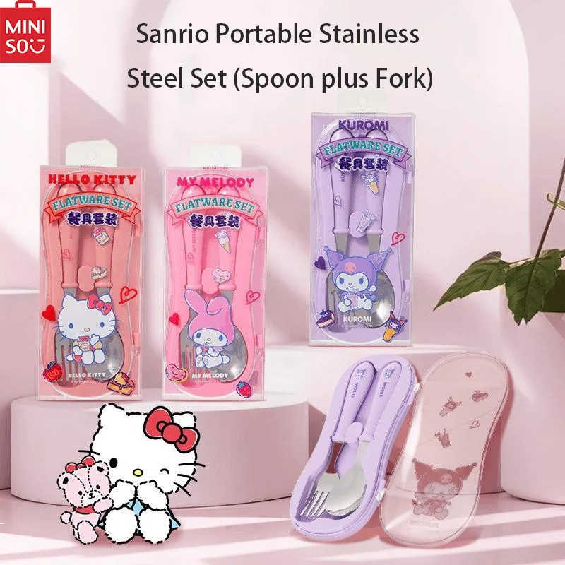 

Miniso Sanrio Series Stainless Steel Tableware Set Hello Kitty Kuromi My Melody Two-Piece Set with Fork Birthday Present