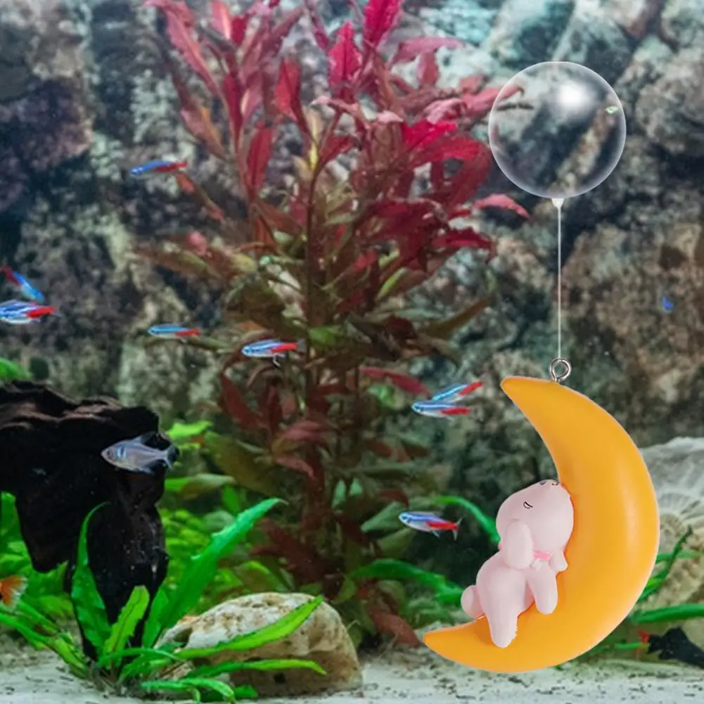 Eco-friendly  Aquarium Decor Vibrant Cat Moon Float Figurines Miniatures Realistic Cute Fish Tank Ornament Fish Tank