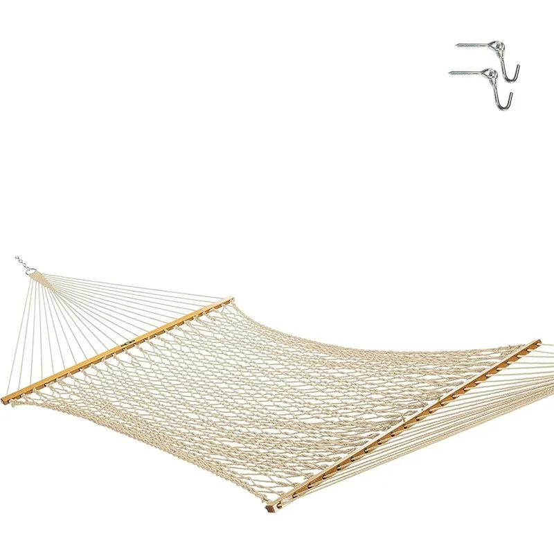 Large Oatmeal Rope Hammock with Free Extension Chains & Tree Hooks, HANDCRAFTED in The USA, Accommodates 2 People,