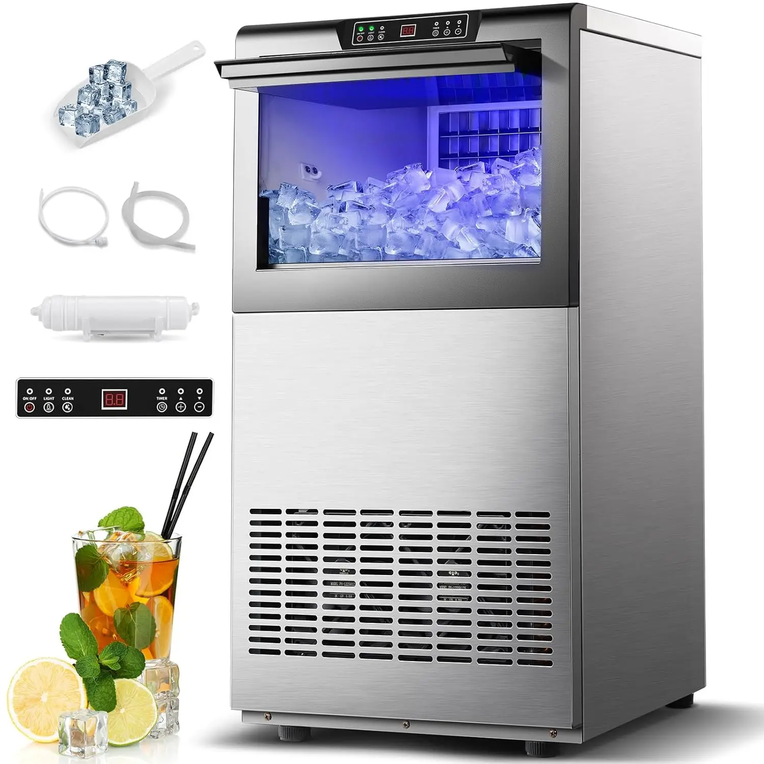 Ice Maker Machine 150lbs/24H 72 Ice Cubes Under Counter with 35lbs Capacity, Auto Self-Cleaning Water Filter Scoop Drain Pipe