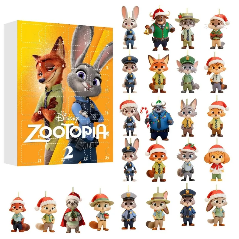 متوفر في المخزون Zootopia يأتي تقويم القدوم عيد الميلاد العد التنازلي التقويم الديكور لعبة عيد الميلاد الاكريليك قلادة هدية