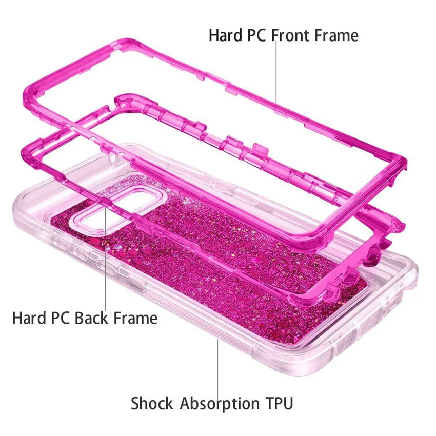 3 in 1 Glitter 3D Bling Liquid Quicksand Transparent Shockproof Case For Samsung Galaxy S22 S21 Plus S23 Ultra Note 20 10 Cover