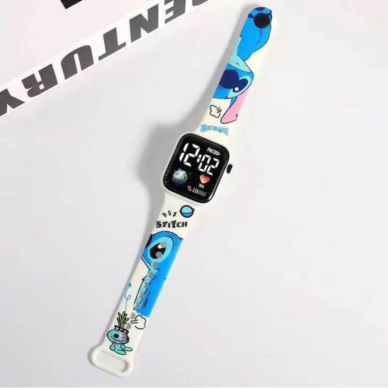 Miniso HelloKitty Stitch personalized new cartoon printed pattern buttons LED children's electronic watch animation peripherals