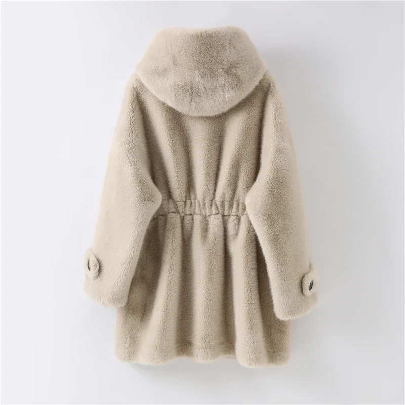 2024 New Fashion Women Winter Faux Mink Fur Hooded Warm Coat H2905