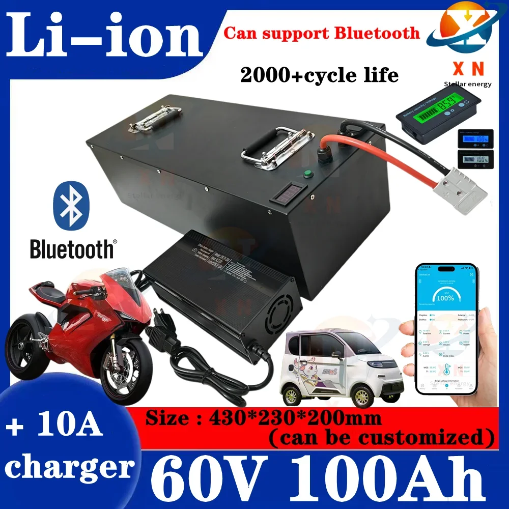 

60V 100Ah Li ion Lithium Battery Built-in BMS for 5000W 7000W Electric Tricycle Golf Cart+ Charger