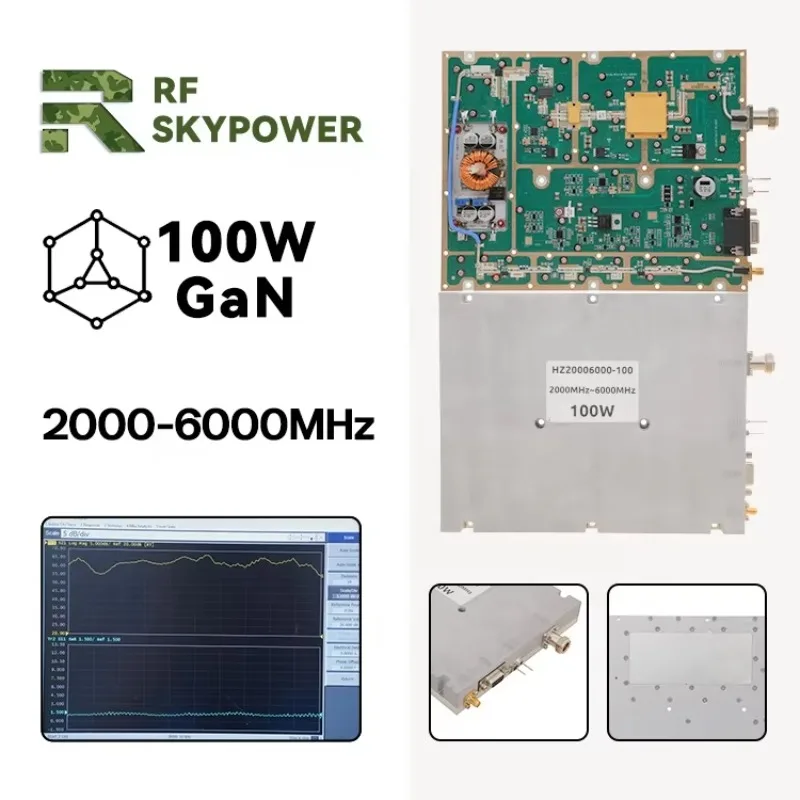 High Power 100W Amplifier 2000MHz-6000MHz Wideband RS485 Monitoring GaN S-Band C-Band Linear RF Module UAV Counter Module