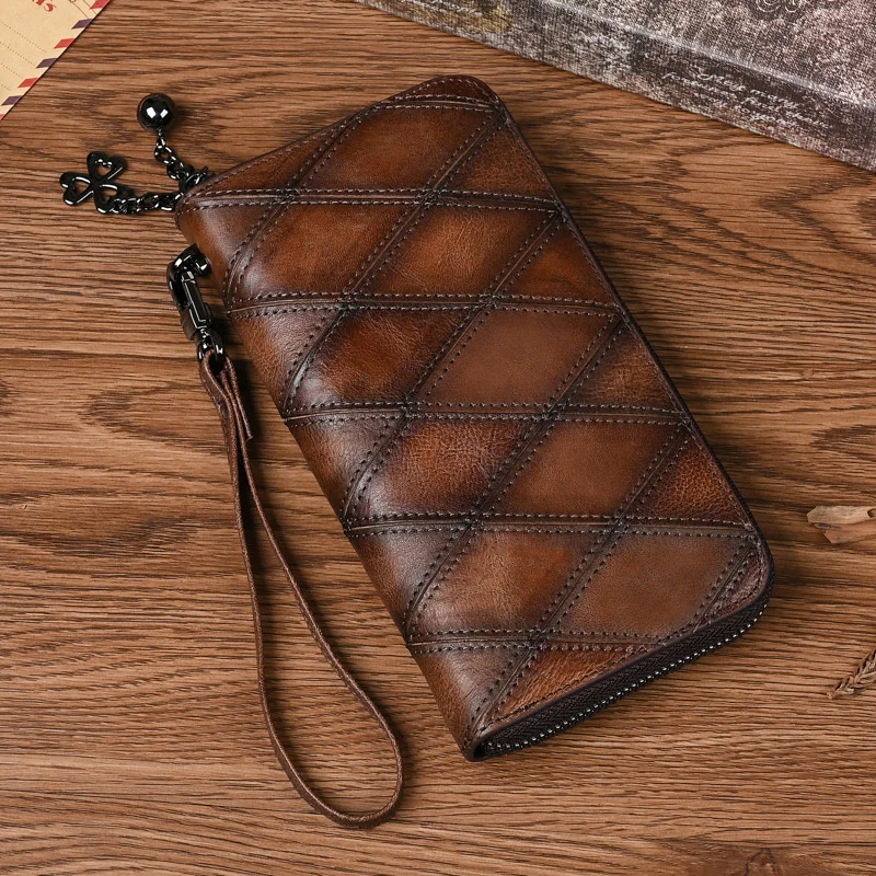 

2024 New Genuine Leather Wallet Women's Purses Retro Long Zipper Phone Bag For Woman Large Capacity Wallets For Women