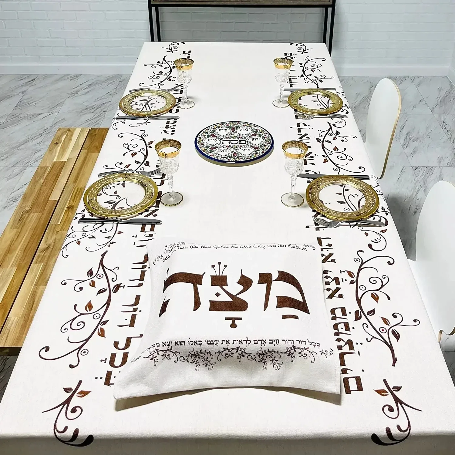 Happy Jewish Passover Waterproof Rectangle Tablecloth Holiday Decoration Pesach Seder Hebrew Tablecloth Kitchen Dining Decor