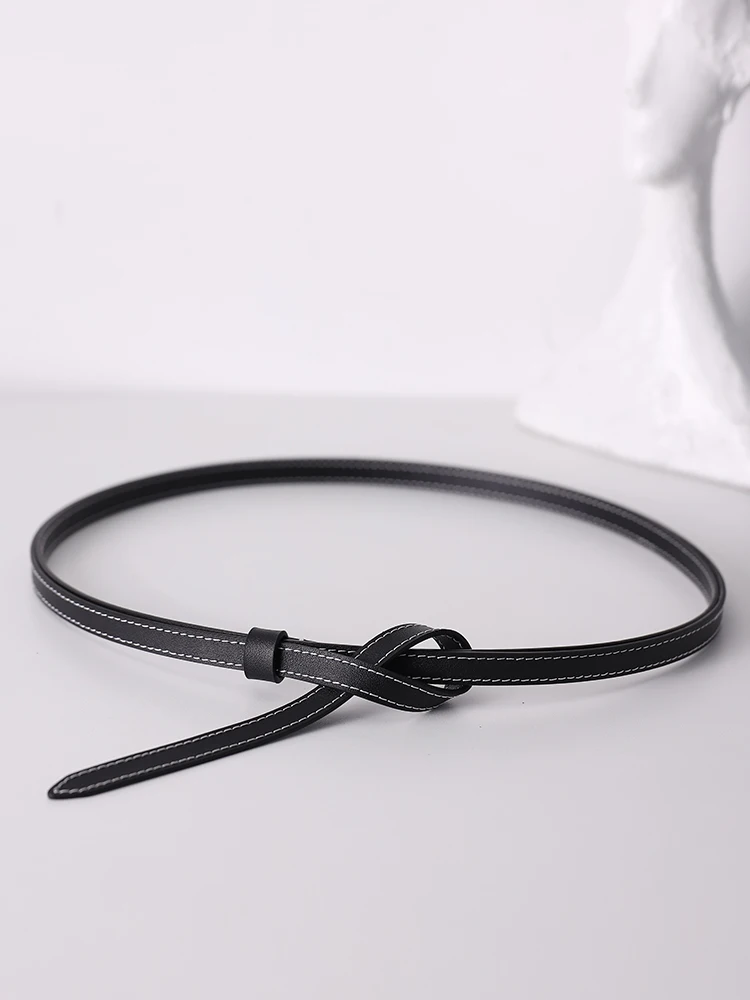 Fashion women\'s cowhide knotted thin belt without buckle simple design suitable for corset belt for women