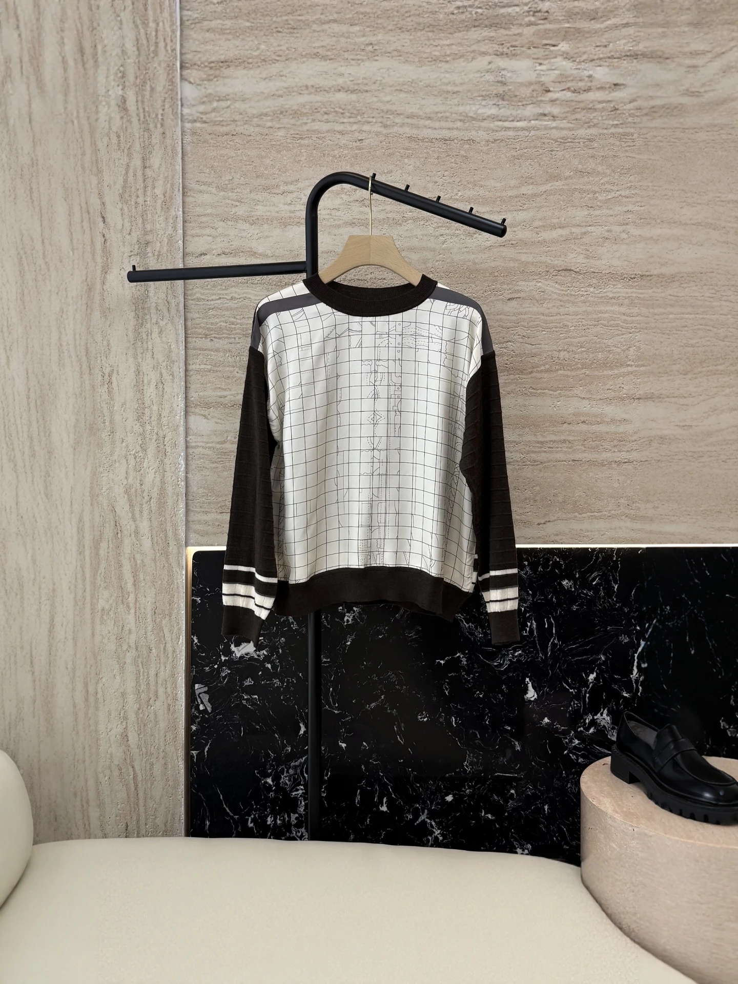 

Women's round Ne Long Sve Knitted Sweater Silk Wool Blend Print Pattern High Quali Autumn New Arrival Vintage Sle