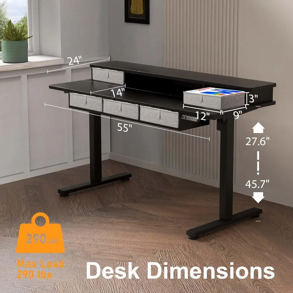 مكتب قائم كهربائي مع 5 أدراج، ارتفاع 55 × 24 بوصة قابل للتعديل للجلوس مع دعم تخزين 290 رطل مريح #2