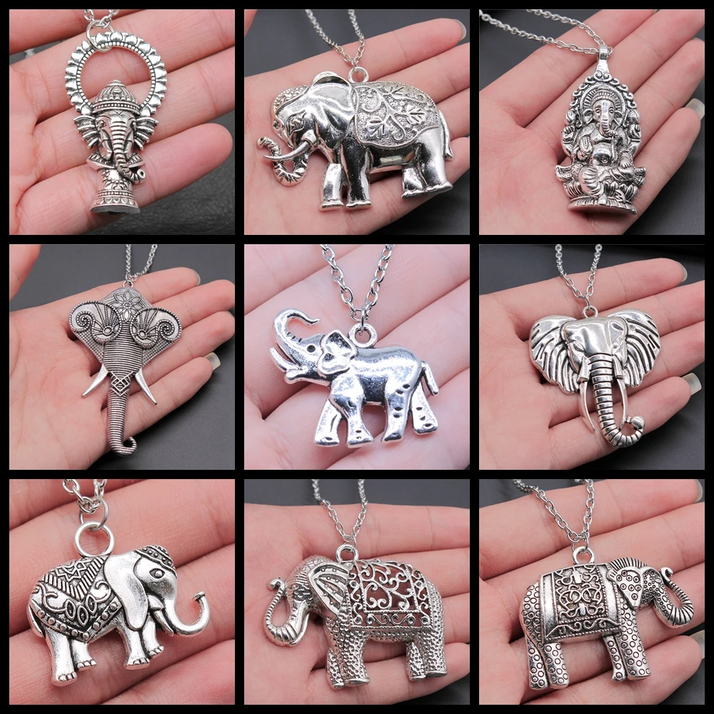 Big Elephant Pendant Necklace For Women Men Punk Hiphop Long Chain Necklace Creative Gift Party Jewelry Accessories