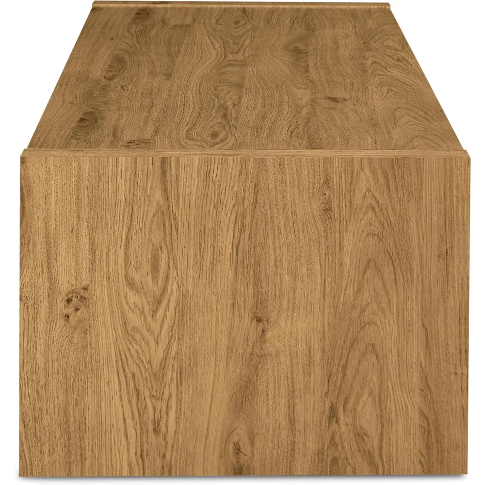 51" Oak Wood Coffee Table with 2 Soft-Close Drawers and Open Shelf Storage, Rustic Finish