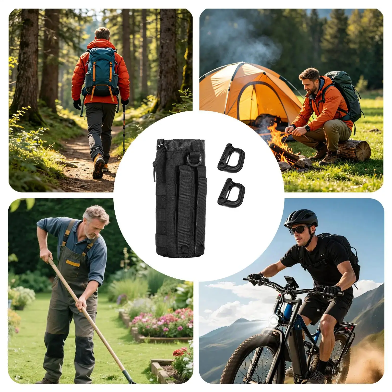 Water Bottle Backpack Attachment Portable Drawstring Waist Sling Pack With Carabiner Water Bottle Bag Holder For Mountaineering