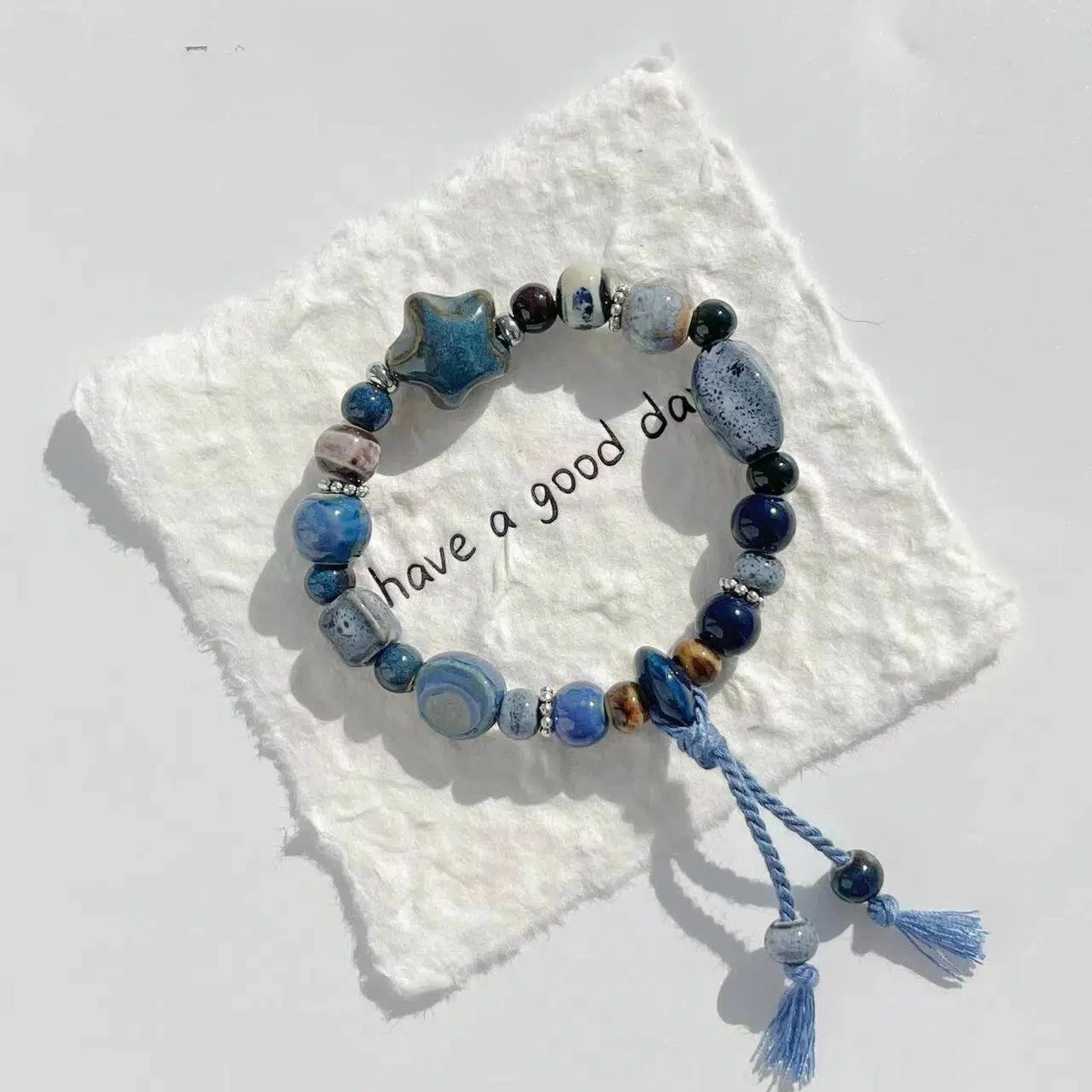 

Celestial Ceramic Beaded Bracelet, Kawaii Star Charm Handmade Stretch Jewelry, Aesthetic Minimalist Stackable Gift for Bestie