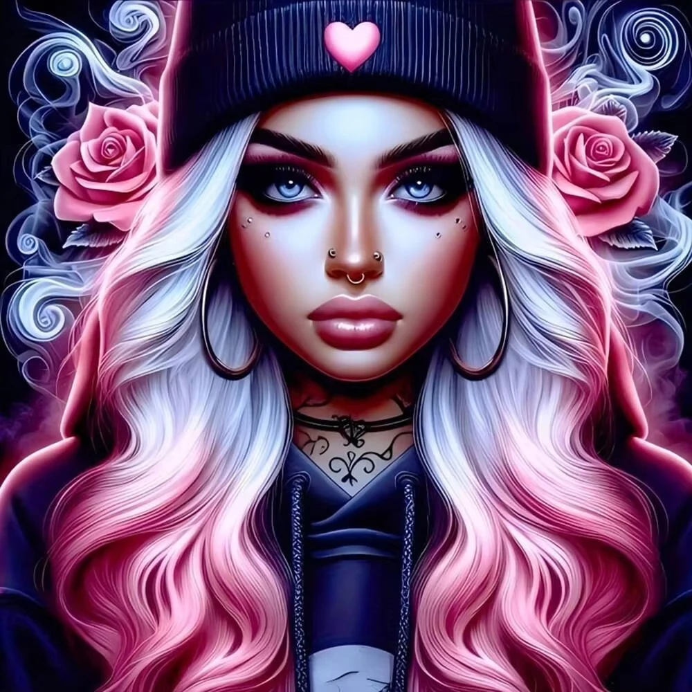 Dark Gothic Cool Lass Pink Rose Smoke Diamond Painting Set, Bedroom Lass Trendy Aesthetic Wall Ornament Home Decor Gift