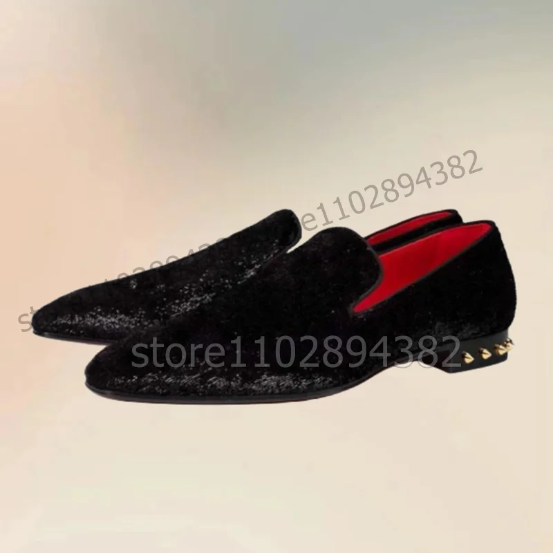 Gold Rivets Decor Black Sequins Suede Loafers Fashion Slip On Men Shoes Luxury Handmade Party Banquet Wedding Men Casual Shoes