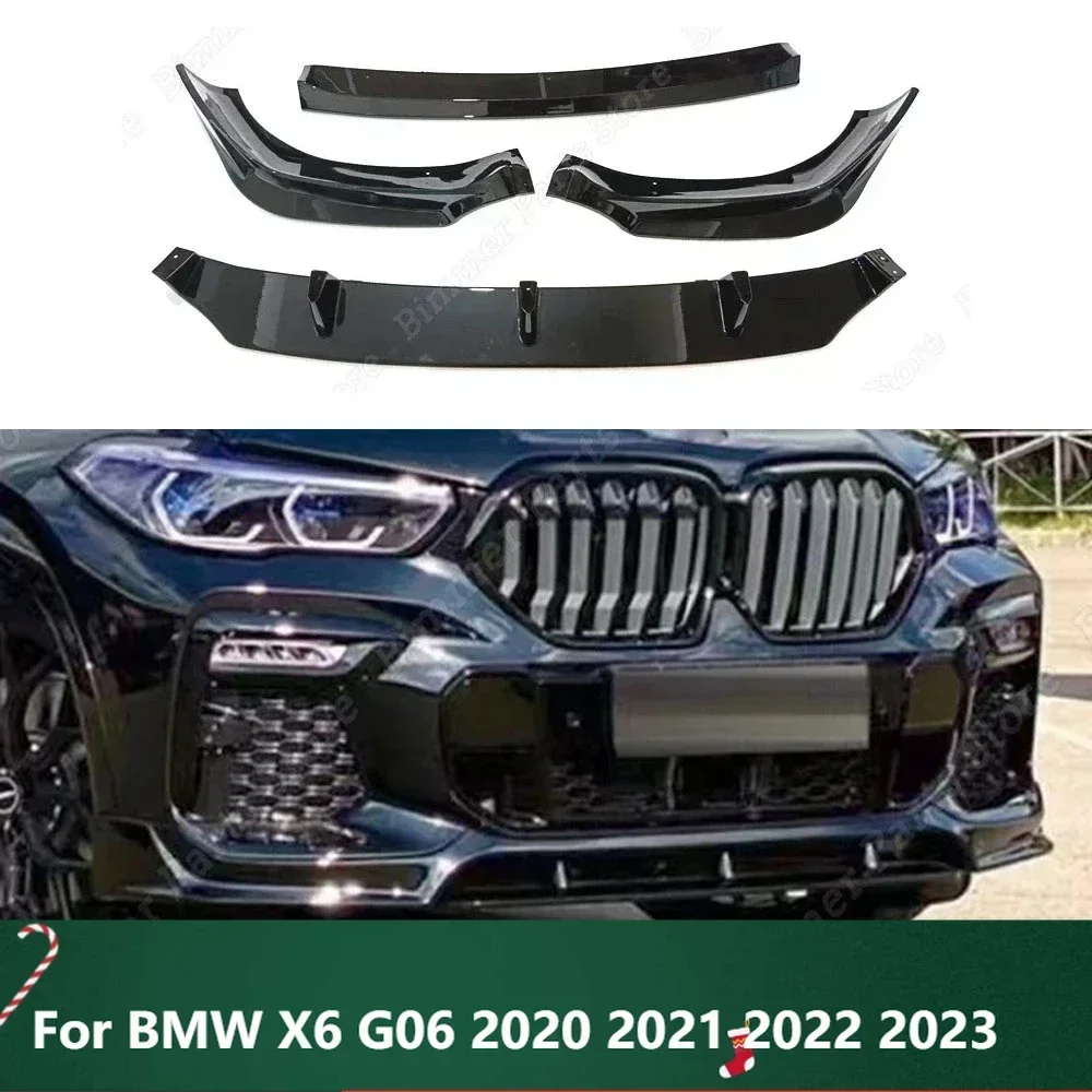 New！Car Front Bumper Spoiler Lip Splitter Gloss Black ABS Plastics Body Kits Tuning Accessories For BMW X6 G06 2020 2021 2022 20