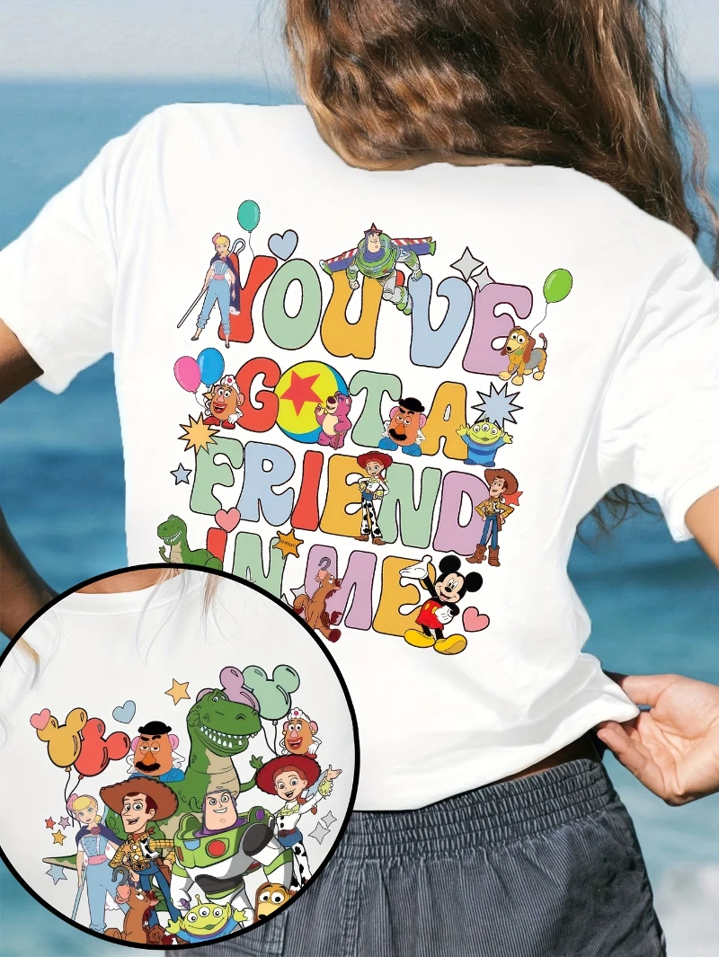 تي شيرت عصري ديزني الرسوم المتحركة فيلم القلعة الكرتون لطيف قصة لعبة شخصية طباعة الصيف القطن الخالص مريحة فضفاضة