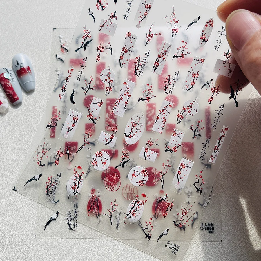 1pcs 5D Kawaii Plum Blossom Nail Stickers Fashion Chinese Flower Nail Art Decoration Self-Adhesive Decals DIY Slider Accessories