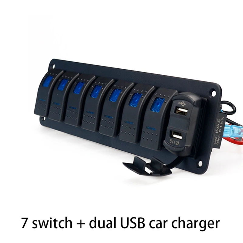 New 12-24V Universal Fast Charging Indicator Panel For Car Caravan-Retrofitting Panels 7 Switches Dual USB Car Chargers