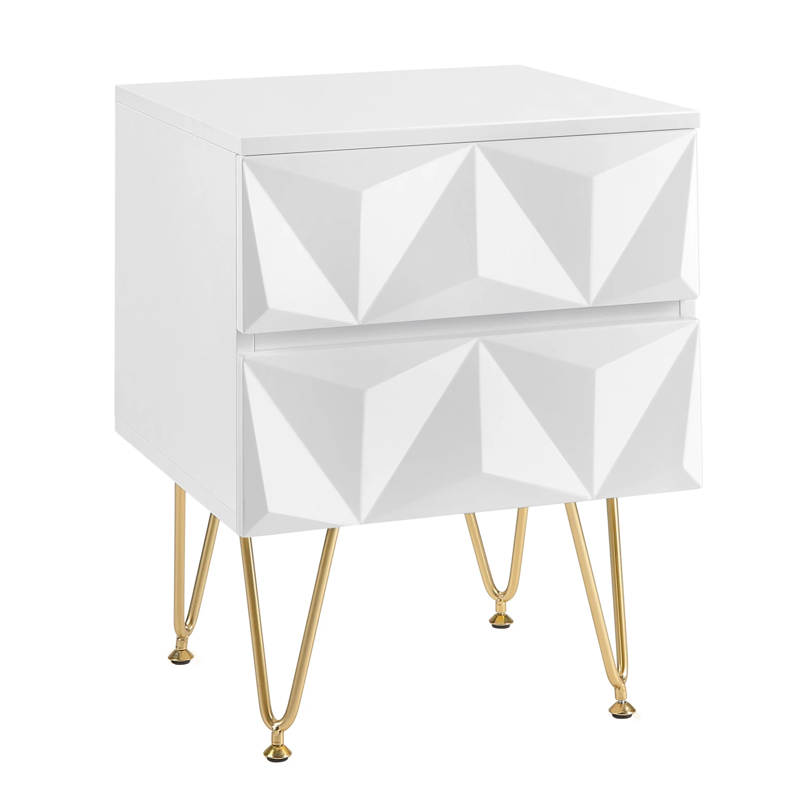 Bedside Table 40x53x40cm Decorative Adult Nightstand Modern Storage Unit with 2 Drawers 3D Effect for Bed Bedroom Living Room