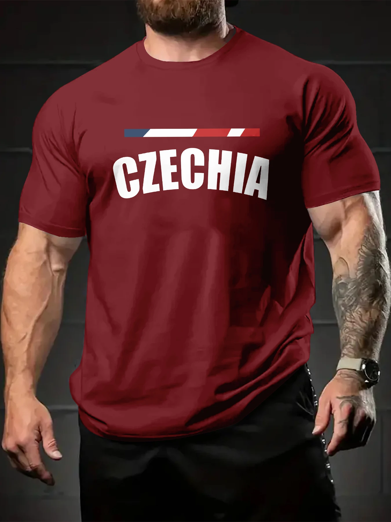 Casual Men Simple Horizontal Block Stripe Letter Basic Short Sleeve Top