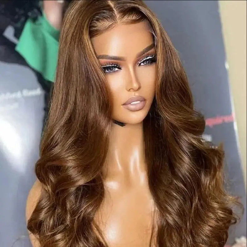 Blond brązowy Miękki długi bezklejowy 28'' Body Wave 5x5 Silk Base Żydowska peruka z ludzkich włosów Baby Hair HD Lace European Hair Preplucked