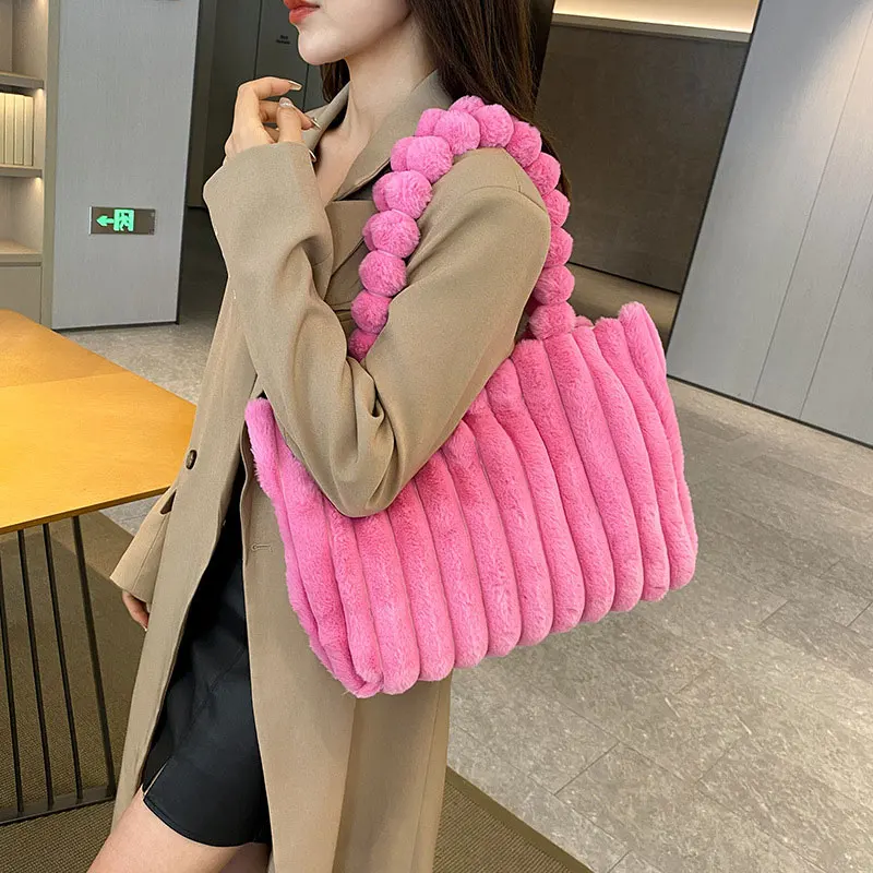 1 PC Large Capacity Handbag Retro Large Capacity Tote Bag Autumn and Winter Solid Color Fashion Handbag Student Simple Commuter