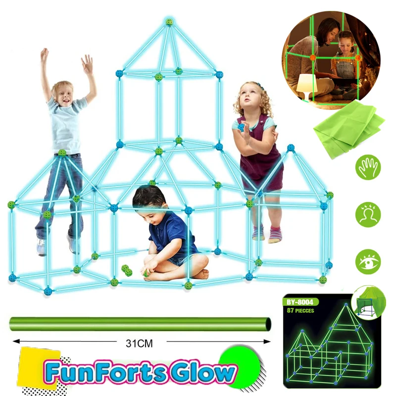 Creative Kids Toy Fort Glow Building Kit Children's DIY 3D Castles Tunnels Play Tents Games Educational Toys Birthday Gifts