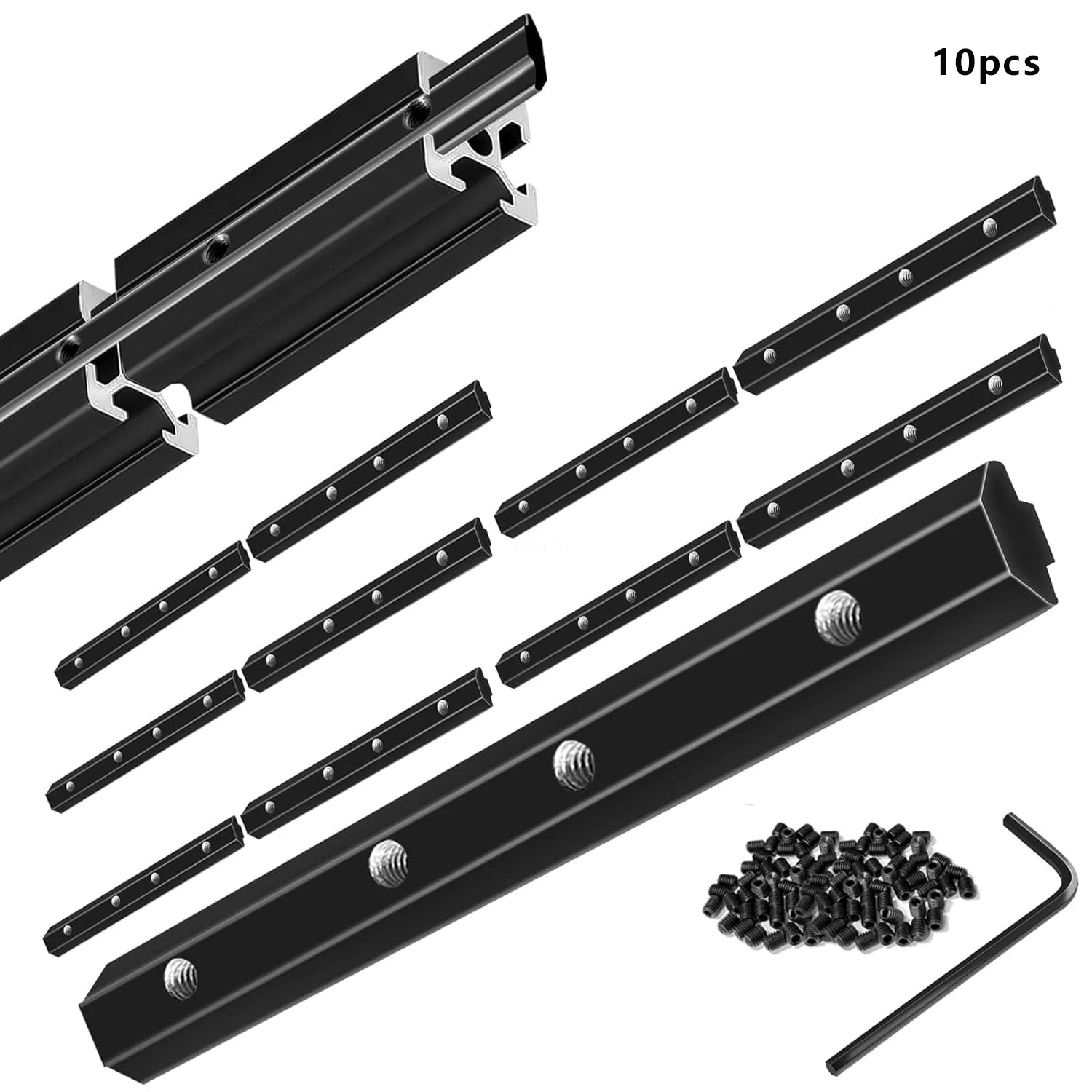 10pcs 2020 Staight Connector Corner Bracket Joint Plate T-Slot Accessories V-Slot with Screws for 2020 Aluminum Profile 3D Black