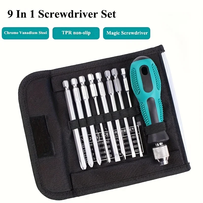 9pcs Magnetic Screwdriver Set,Screwdriver with Ergonomic Comfortable Non-skid Handle,Rust Resistant Heavy Duty Toolkit