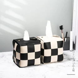 Box for Home Checkerboard Tissue Box PU Leather Paper Holder Handkerchief Boxes Uchwyt Na Papier Toaletowy Boite A Mouchoirs