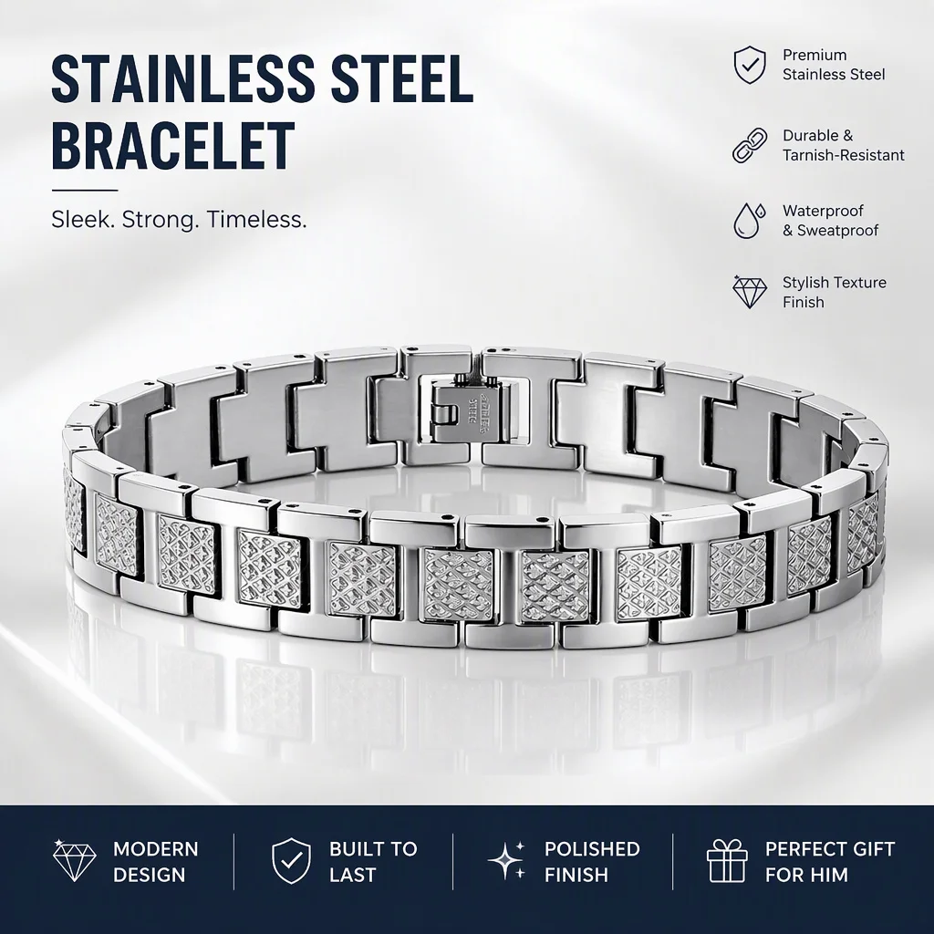 Crocodile Texture Stainless Steel Bracelet for Men Waterproof Sweatproof Durable Modern Polished Wristband Gift Send Regulator