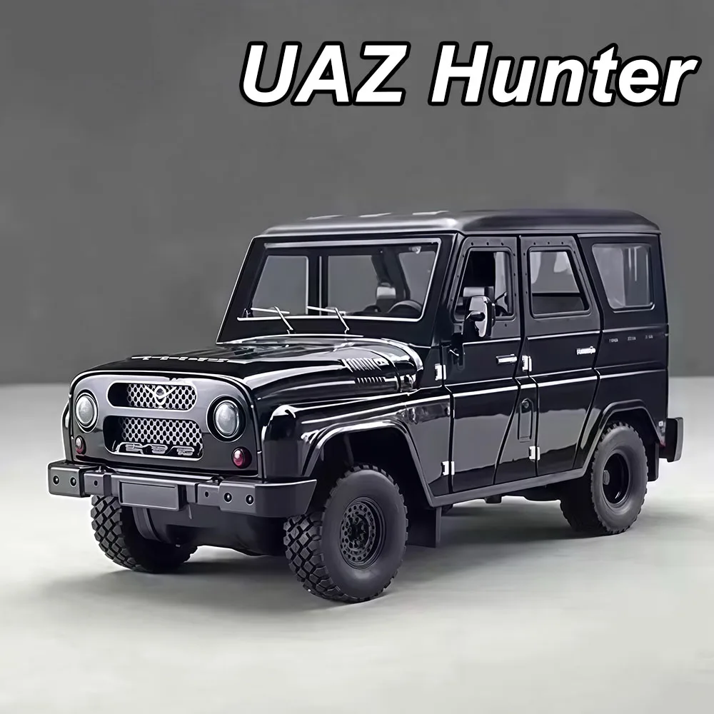 1:18 Russia UAZ Hunter LADA 2107 Cars Miniature Model Diecast Alloy Toys Sound Light Pull Back Doors Opened Vehice for Kids Gift