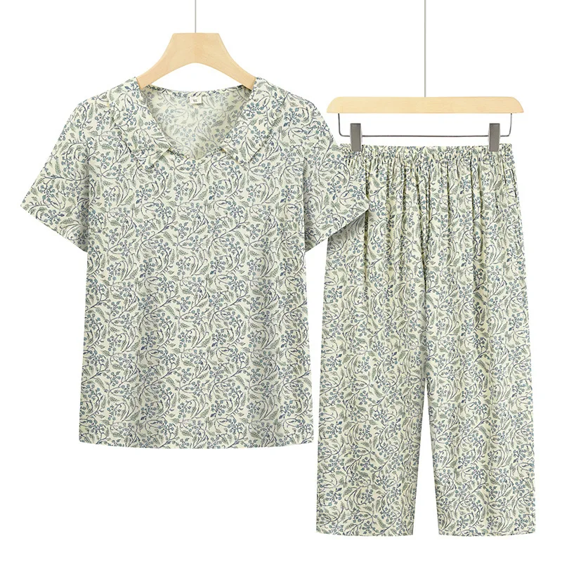 Mutter im mittleren Alter zu Hause Anzug für Frauen 2 Stück Set Outfit Nachtwäsche Sommer Pyjama Set Revers Pijama Feminino Blumen pyjama